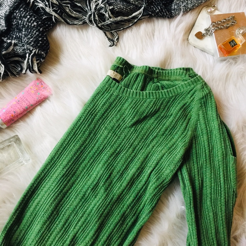 {Old Navy} Green large scoop neck cinched sweater.